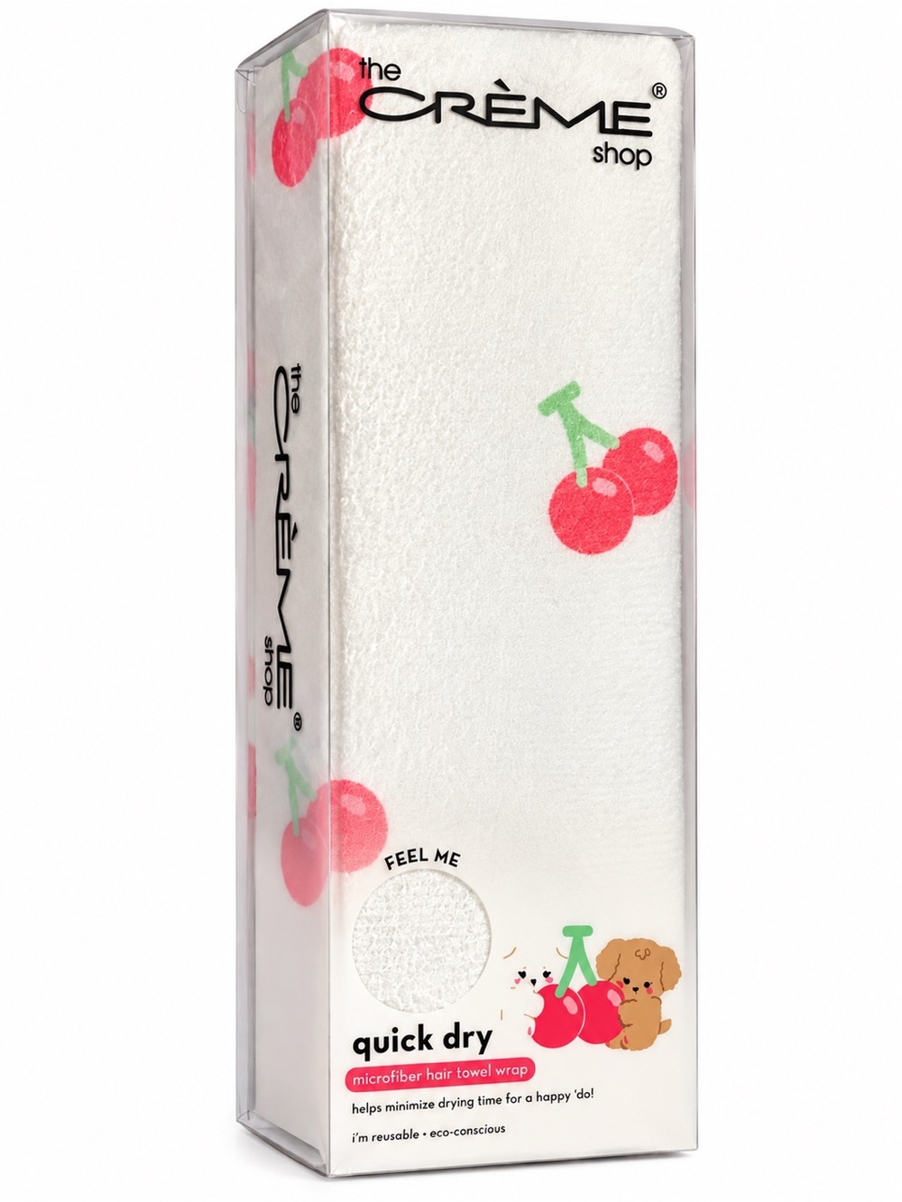 Crème Shop Quick Dry Microfiber Hair Towel Wrap - White with Cherry Print